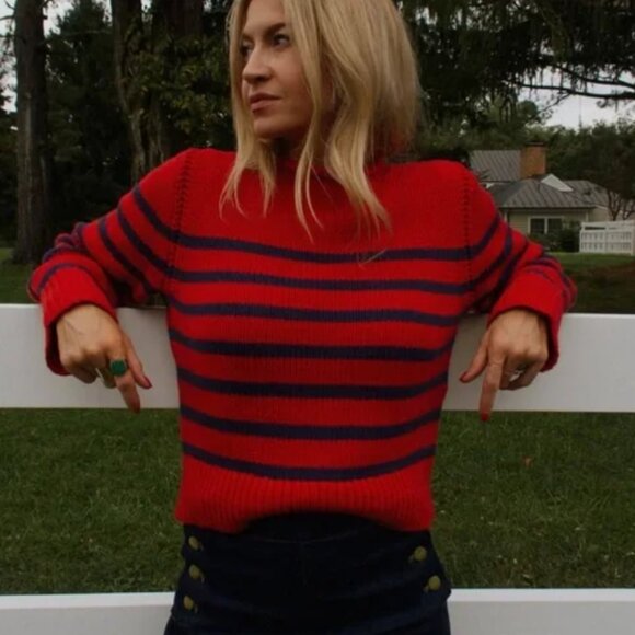 J. Crew Rollneck Red and Blue Striped  Sweater NWOT - Picture 2 of 9